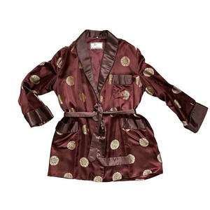 Vintage Men's Oriental Brown Satin Chinese Smoking Jacket‎